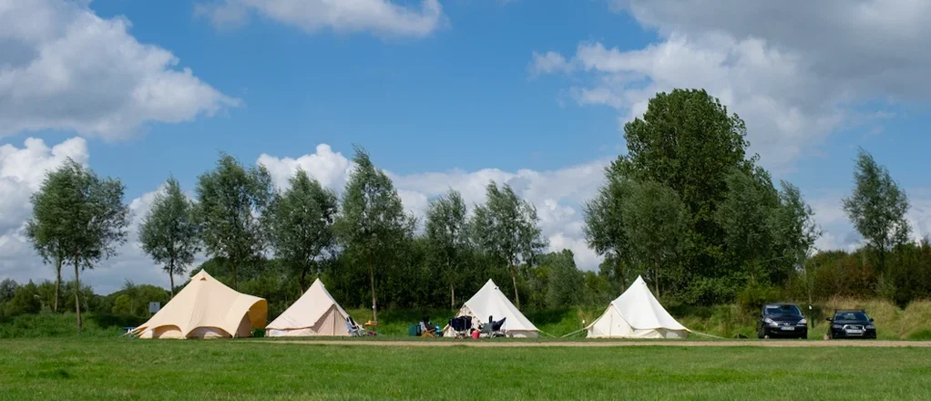 Bell tents on campsite in Bodiam, East Sussex
